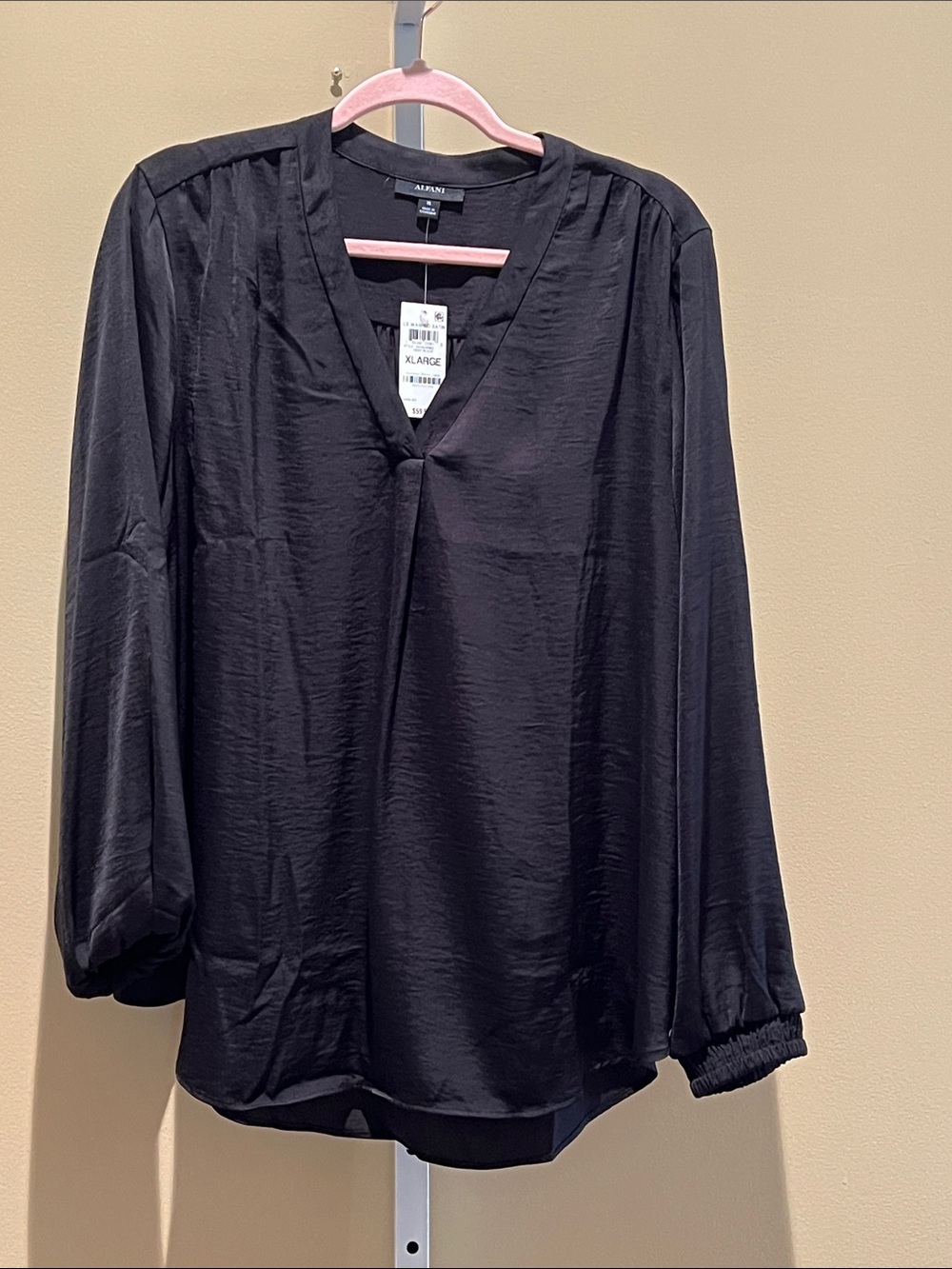 Alfani Black V-Neck Long Sleeve Blouse with Elastic Cuffs